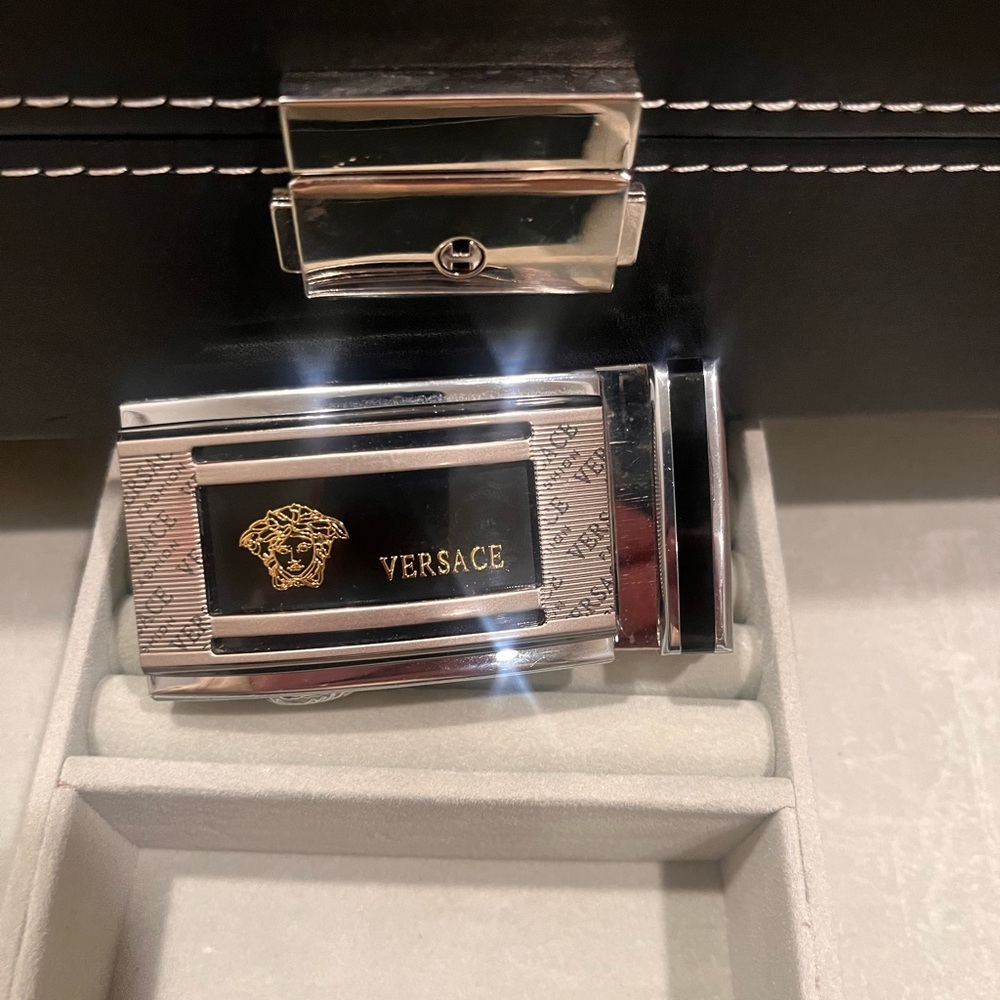 Versace Silver and Black Belt with Sleek Design